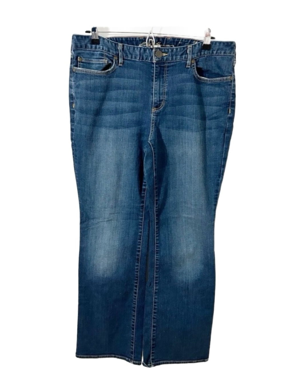 Eddie Bauer Truly Straight Boot Cut Dark Wash Faded Distressing Five-Pockets